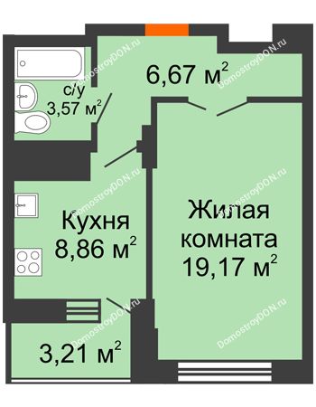 1 комнатная квартира 39,88 м² в ЖК Встреча, дом № 1