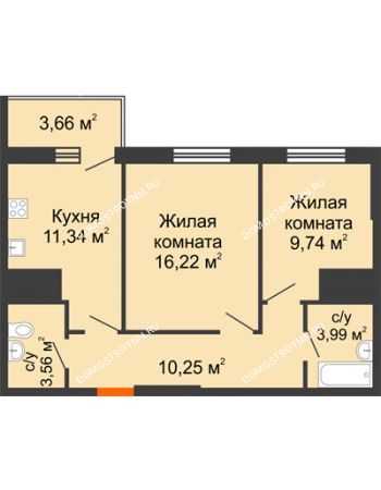 2 комнатная квартира 58,76 м² - ЖК Комарово