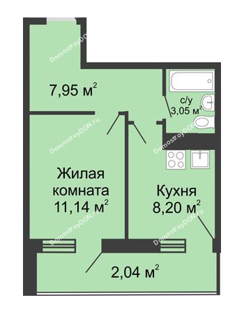 1 комнатная квартира 32,38 м² - ЖК Центральный-2