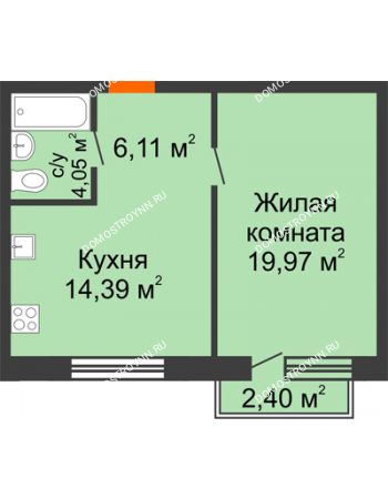 1 комнатная квартира 45,24 м² в ЖК Лайм, дом № 1, 2 очередь