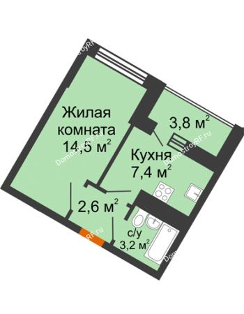 1 комнатная квартира 27,7 м² в ЖК Грани, дом Литер 5