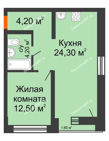 1 комнатная квартира 49,4 м² в ЖК Европейский квартал, дом ГП 3