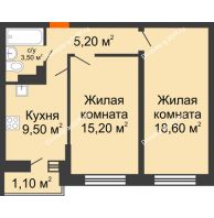 2 комнатная квартира 53,1 м² в ЖК SkyPark (Скайпарк), дом Литер 1, корпус 1, 2 этап - планировка