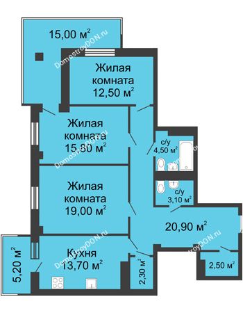 3 комнатная квартира 103,4 м² - ЖК Нахичевань