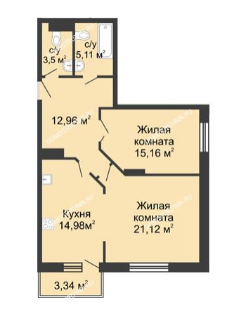 2 комнатная квартира 72,83 м² в ЖК Высоково, дом № 3