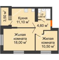 2 комнатная квартира 49,6 м² в ЖК Айвазовский, дом Литер 2 - планировка