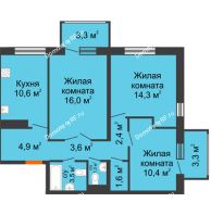 3 комнатная квартира 70,7 м², ЖК Первая высота - планировка