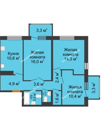 3 комнатная квартира 70,7 м² - ЖК Первая высота