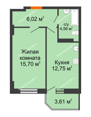1 комнатная квартира 40,12 м² в ЖК Свобода, дом №2