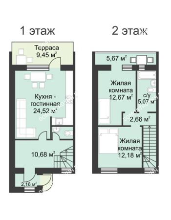 3 комнатная квартира 80 м² в КП Фроловский, дом № 1 по ул. Восточная (70м2 и 80м2)