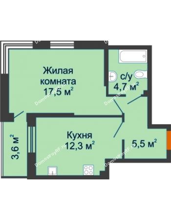 1 комнатная квартира 41,8 м² в ЖК Самолет, дом 4 очередь - Литер 22