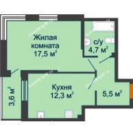 1 комнатная квартира 41,8 м² в ЖК Самолет, дом 4 очередь - Литер 22 - планировка