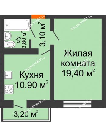1 комнатная квартира 35,2 м² в ЖК Озерки	, дом Позиция 14