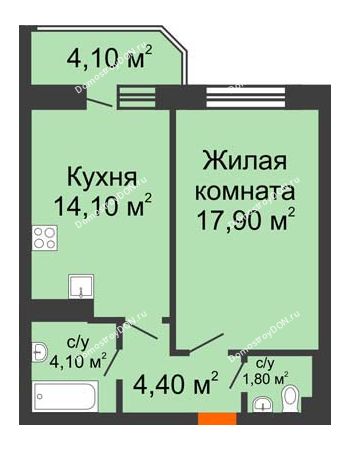 1 комнатная квартира 44,7 м² в ЖК Звездный, дом № 6
