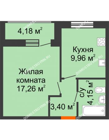 1 комнатная квартира 38,95 м² в ЖК Подкова на Гагарина, дом № 2