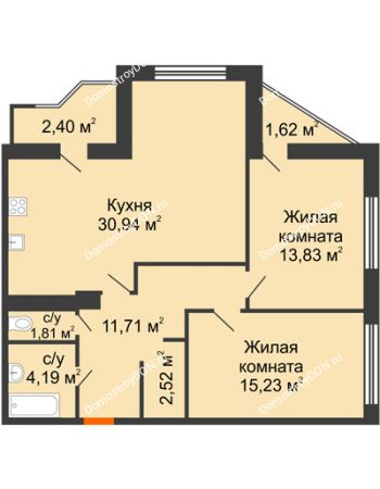 2 комнатная квартира 84,25 м² в Микрорайон Красный Аксай, дом Литер 21