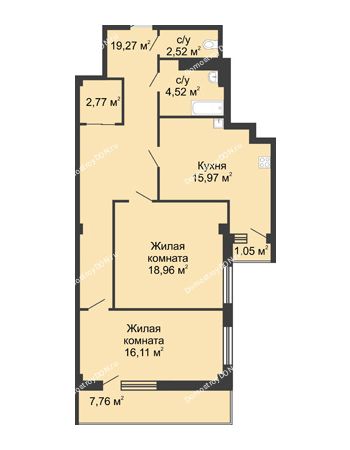 2 комнатная квартира 83,8 м² в  ЖК РИИЖТский Уют, дом Секция 1-2