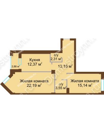 2 комнатная квартира 70,15 м² - ЖК Грани