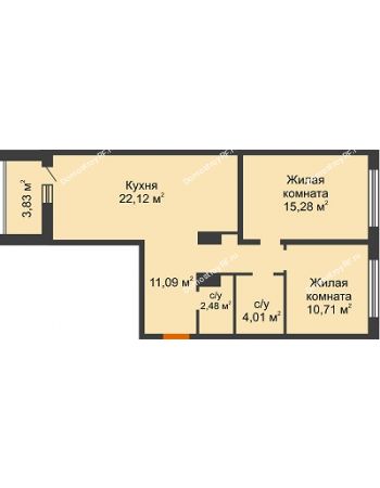 2 комнатная квартира 67,61 м² в Жилой Район Никольский, дом ГП-54