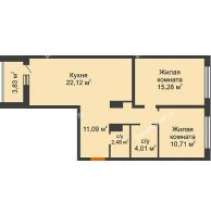 2 комнатная квартира 67,61 м² в Жилой Район Никольский, дом ГП-54 - планировка