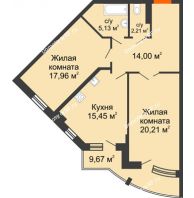 2 комнатная квартира 79,79 м² в ЖК Краснодар Сити, дом Литер 3 - планировка