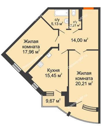 2 комнатная квартира 79,79 м² в ЖК Краснодар Сити, дом Литер 3
