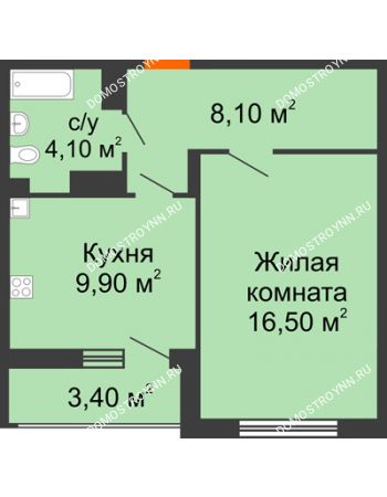 1 комнатная квартира 40,3 м² в ЖК Цветы, дом № 6-2