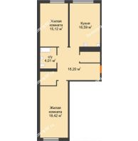 2 комнатная квартира 73,12 м² в ЖК Акватория	, дом ГП-1 - планировка
