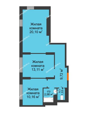 3 комнатная квартира 57,58 м² - ЖК Левенцовский