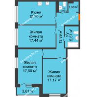 3 комнатная квартира 96,18 м² в ЖК Бунин, дом 1 этап, секции 11,12,13,14 - планировка