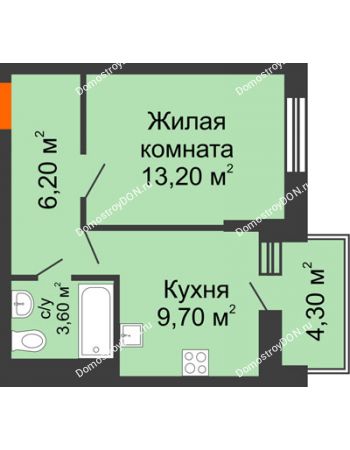 1 комнатная квартира 34,9 м² в ЖК Династия, дом Литер 2