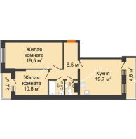 2 комнатная квартира 67,3 м² в ЖК Парк Победы, дом Литер 4 - планировка