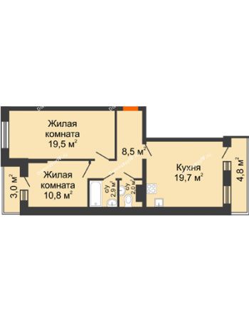 2 комнатная квартира 67,3 м² в ЖК Парк Победы, дом Литер 4