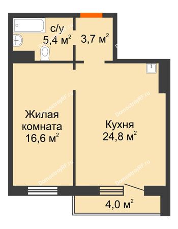 2 комнатная квартира 52,5 м² в ЖК на Калинина, дом № 2.1