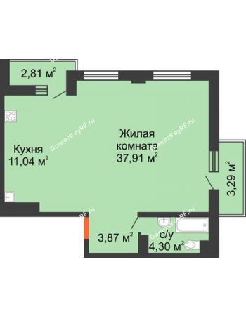 1 комнатная квартира 60 м² в ЖК Красная площадь, дом Литер 3