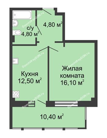 1 комнатная квартира 48,6 м² в ЖК Мега, дом № 118, секция 2
