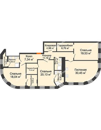 4 комнатная квартира 151,2 м² в ЖК Плотничный, дом № 2