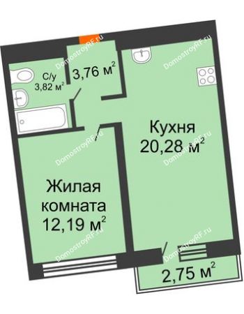 1 комнатная квартира 40,87 м² в ЖК Речной порт, дом № 1