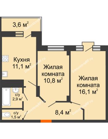 2 комнатная квартира 54,7 м² в ЖК Трамвай желаний, дом 4 этап