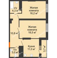 2 комнатная квартира 67,5 м², ЖК Космолет - планировка
