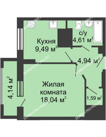 1 комнатная квартира 40,74 м² - ЖК Гелиос