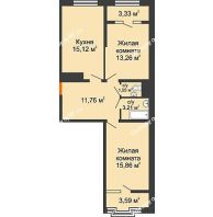 2 комнатная квартира 64,23 м² в ЖК Сердце, дом 1 - планировка