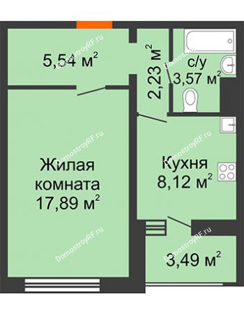 1 комнатная квартира 39,09 м² в ЖК Боровое, дом № 15