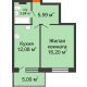 1 комнатная квартира 42,71 м² в ЖК Гвардейский 3.0, дом Секция 1 - планировка